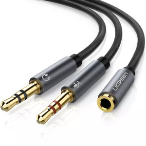 Cablu audio Ugreen AV140, 2x Jack 3.5 mm Male - Jack 3.5 mm Female, 0.2m, negru-gri