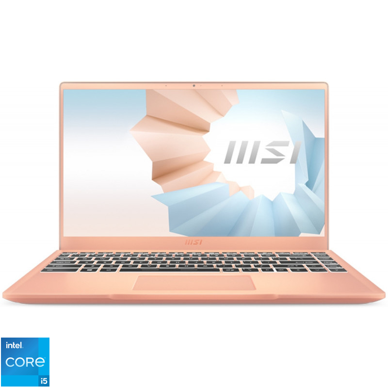 Laptop MSI 14'' Modern 14 B11SB, FHD, Procesor Intel® Core™ i5-1155G7 (8M Cache, up to 4.50 GHz), 8GB DDR4, 512GB SSD, GeForce MX450 2GB, No OS, Beige Mousse