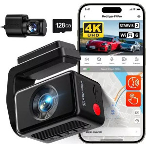 Redtiger F4 Pro 4K Wi-Fi + 1080p camera video pentru bord, microSD 128GB inclus