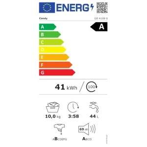 Candy GD 4108-S, 10 kg, 1400 RPM, Clasa A, Inverter, ProActive Wash, Alb