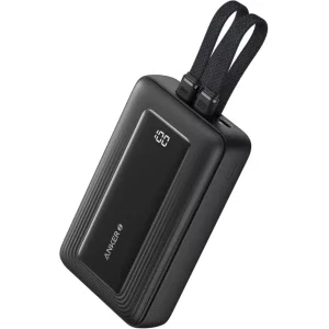 Anker A1681G11, 20000 mAh, 1x USB, 1x USB-C, 30 W, Display, Cablu USB-C & Lightning integrat, Black
