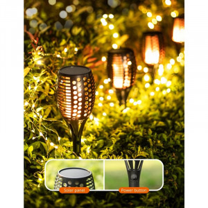 TaoTronics Set 2 lampi solare LED TT-SL004 pentru curte, gradina si balcon, efect torta, Black