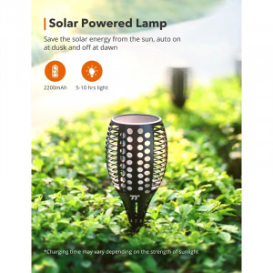 TaoTronics Set 2 lampi solare LED TT-SL004 pentru curte, gradina si balcon, efect torta, Black