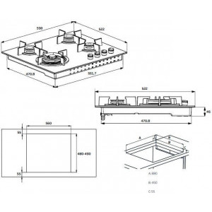 Beko HILW64225SW, Gaz, 4 arzatoare, Wok, High-Efficiency Gas Burner, Gratar de fonta, 58 cm, Alb