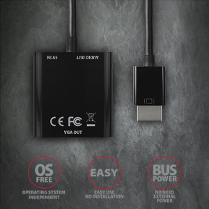 AXAGON 1x HDMI 1.4b Male - 1x VGA Female, 1x Jack 3.5 mm Female, 1x Micro USB Female, 0.15 m, negru