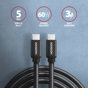 AXAGON USB 3.2 Tip C Male - USB 3.2 Tip C Male, 2m, negru