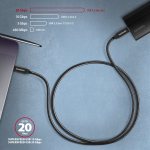 AXAGON USB-C 3.2 Gen 2 Male la USB-C 3.2 Gen 2 Male, 1 m, PD 100W, 5A, Negru