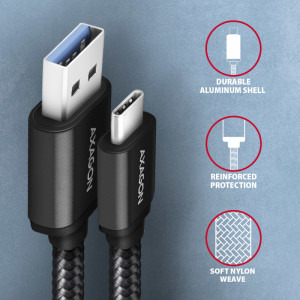AXAGON USB-C 3.2 Gen 2 Male la USB-A 3.2 Gen 1 Male, 2 m, 3A, Negru