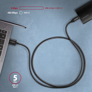 AXAGON USB-C 3.2 Gen 2 Male la USB-A 3.2 Gen 1 Male, 1.5 m, 3A, Negru