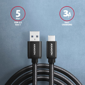 AXAGON USB-C 3.2 Gen 2 Male la USB-A 3.2 Gen 1 Male, 1 m, 3A, Negru