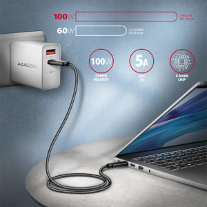 AXAGON USB-C 4 Gen 3x2 Male la USB-C 4 Gen 3x2 Male, 1 m, PD 100W, 5A, Negru