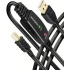 Cablu periferice AXAGON USB tip A 2.0 Male la USB tip B 2.0 Male, 10 m, Repeater activ, Negru