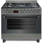 Aragaz Studio Casa NANDOGREY90, Gaz, 5 arzatoare, Sistem de siguranta, Aprindere integrata, Grill, Rotisor, Clasa A, 90 cm, Gri