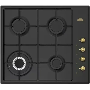 Plita incorporabila Nuova Cucina PG60BKRETROSTAR, Gaz, 4 arzatoare, Aprindere electrica integrata, Sistem de siguranta, 60 cm, Negru