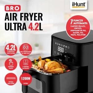 iHunt Friteuza cu aer cald Bro Ultra 4, 1200W, 4.2L, Negru