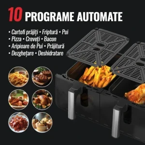 iHunt Friteuza cu aer cald Bro Dual, 2200W, 5 L + 5L, Negru
