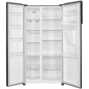 Heinner HSBS-HM439NFINVXWDD, 439 L, Clasa D, Full No Frost, Inverter, Dozator de apa, Control electronic, Iluminare LED, 177 cm, Inox