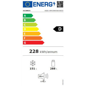 Heinner HSBS-HM439NFINVXWDD, 439 L, Clasa D, Full No Frost, Inverter, Dozator de apa, Control electronic, Iluminare LED, 177 cm, Inox