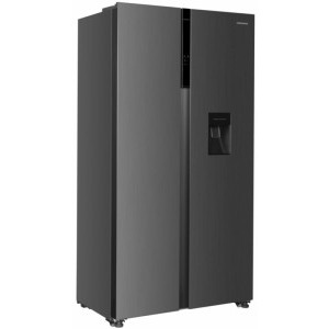 Heinner HSBS-HM439NFINVXWDD, 439 L, Clasa D, Full No Frost, Inverter, Dozator de apa, Control electronic, Iluminare LED, 177 cm, Inox