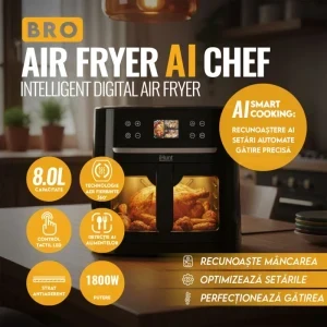 iHunt Friteuza cu aer cald Bro AI Chef, 1800W, 8L, Negru