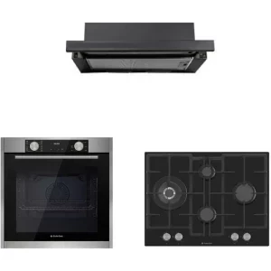 Pachet incorporabil Studio Casa Bellagio Cuptor electric & Plita pe gaz & Hota telescopica, Negru & Inox