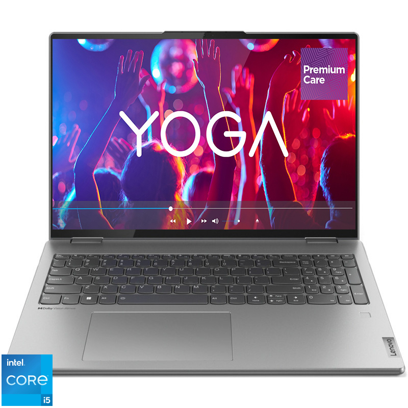 Ultrabook Lenovo 16'' Yoga 7 16IAH7, 2.5K IPS Touch, Procesor Intel® Core™ i5-12500H (18M Cache, up to 4.50 GHz), 16GB DDR5, 512GB SSD, Intel Arc A370M 4GB, Win 11 Home, Arctic Grey, 3Yr Onsite Premium Care