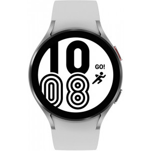 Samsung Galaxy Watch 4, 44 mm, argintiu, curea silicon gri deschis, Wi-Fi, Bluetooth, GPS, NFC, rezistent la apa