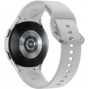 Samsung Galaxy Watch 4, 44 mm, argintiu, curea silicon gri deschis, Wi-Fi, Bluetooth, GPS, NFC, rezistent la apa