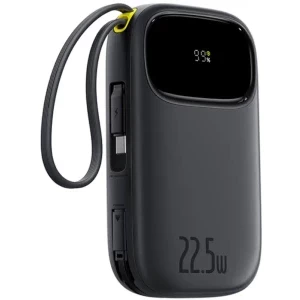 Baterie externa Baseus Qpow3, 10000 mAh, 1x USB, 22.5 W, Display, Cablu USB-C & Lightning integrat, Black