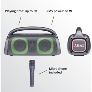 Akai Boxa portabila ABTS-100, 60W, Bluetooth 5.0, LED Light, Black