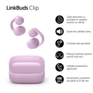 Sony In-Ear, LinkBuds Clip WF-LC900B, True Wireless, Bluetooth, IPX4, AI Voice Assist, Violet