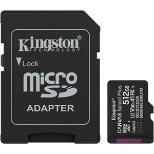 Card memorie Kingston Micro SDXC Canvas Select Plus, 512GB, Clasa 10, UHS-I U3, V30, A1 + Adaptor SD