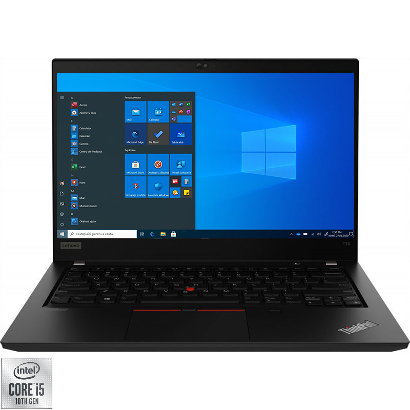 Laptop Lenovo 14'' ThinkPad T14 Gen 1, FHD IPS, Procesor Intel® Core™ i5-10210U (6M Cache, up to 4.20 GHz), 8GB DDR4, 256GB SSD, GMA UHD, Win 10 Pro, Black