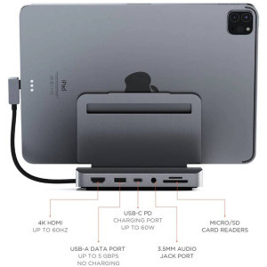 Satechi Stand Hub pentru iPad Pro (USB-C PD@60W, 4K HDMI@60Hz, Space Grey