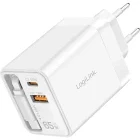Incarcator retea Logilink PA0401, 1x USB-C, 1x USB, Quick Charge 65 W, GaN, Cablu USB-C integrat, White