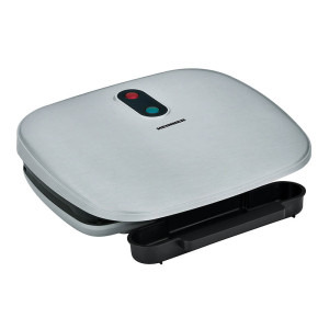Heinner Gratar electric AriaGrill HEG-F1000SL, 1000W; placi fixe turnate 27 x 23 cm, invelis antiaderent, maner rece, Indicator luminos, tava pentru colectare ulei, Argintiu
