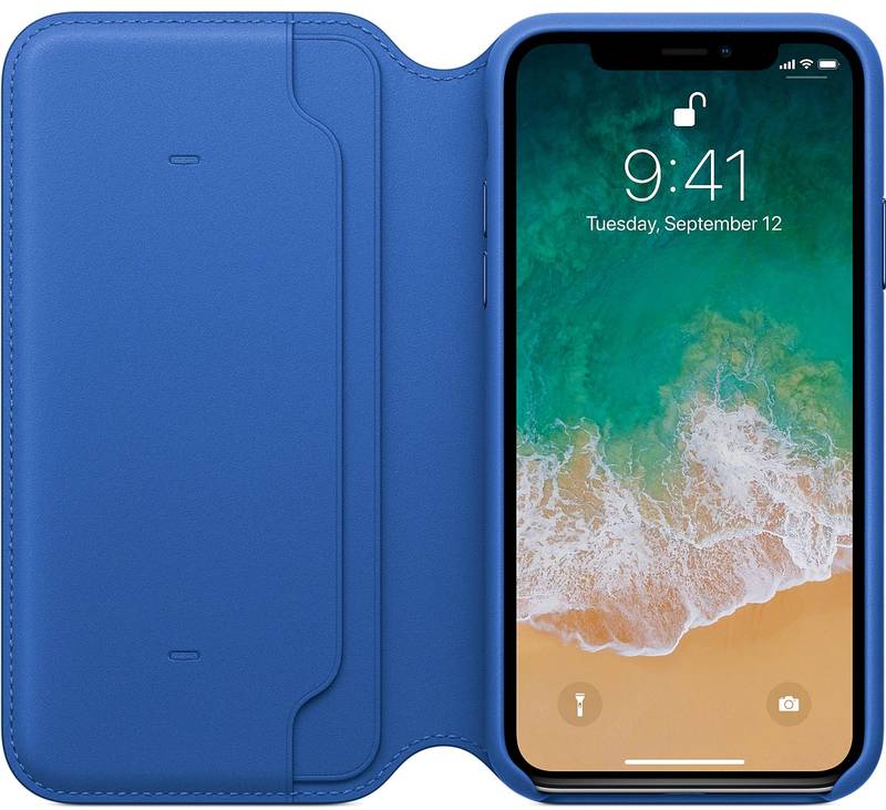 Apple Protectie pentru spate, material piele, pentru iPhone X, culoare Electric Blue (Seasonal Sprin