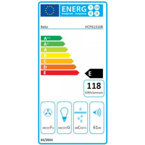 Beko decorativa HCP61310B, Putere de absorbtie 395 m3/h, 1 motor, 60 cm, Negru
