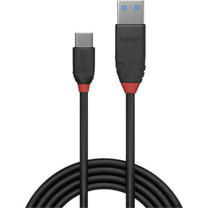 LINDY Black, USB 3.2 tip A Male - USB 3.2 tip C Male, 1m, negru