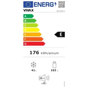VIVAX DD-207E X, 204 L, Clasa E, Control mecanic, Iluminare LED, 143 cm, Inox