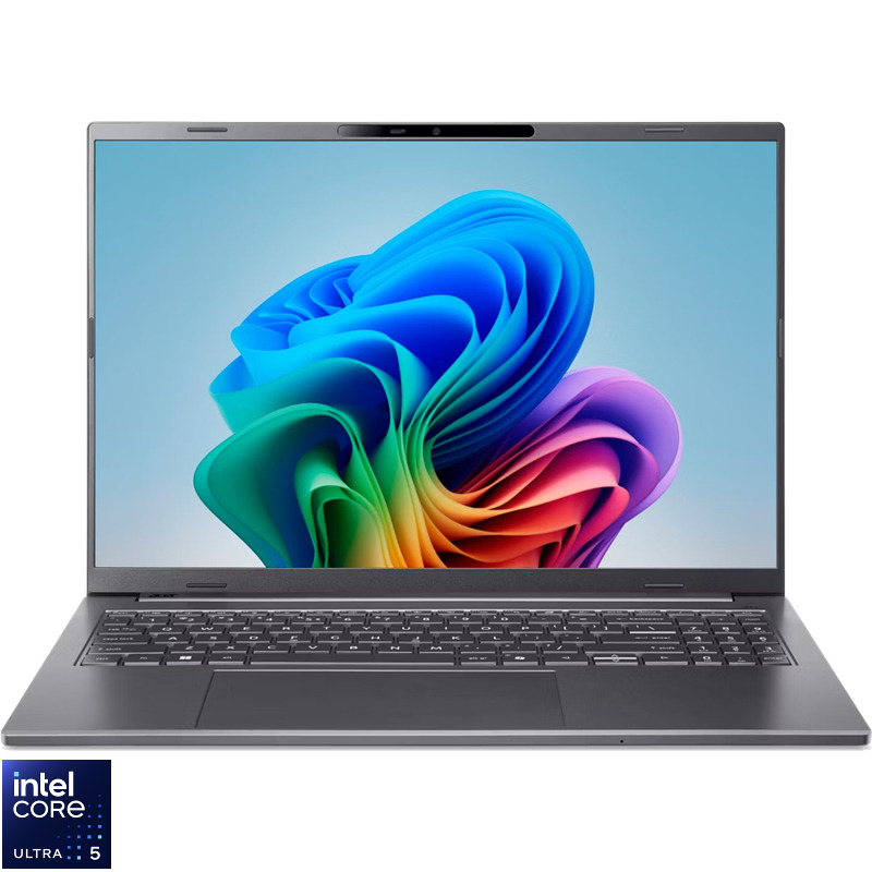 Laptop Acer 16'' Aspire 16 AI A16-52M, WUXGA+ OLED 120Hz, Procesor Intel® Core™ Ultra 5 226V (8M Cache, up to 4.50 GHz), 16GB LPDDR5X, 1TB SSD, Intel Arc 130V, No OS, Steel Gray