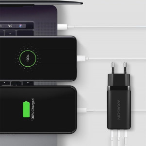 AXAGON ACU-DPQ65, 2x USB-C, 1x USB, PD/QC 65W, GaN, Black