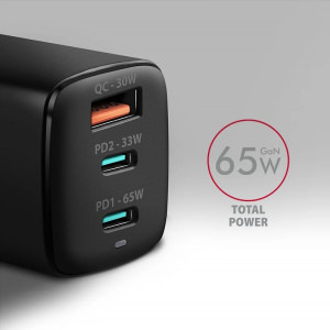 AXAGON ACU-DPQ65, 2x USB-C, 1x USB, PD/QC 65W, GaN, Black