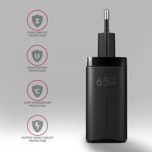 AXAGON ACU-DPQ65, 2x USB-C, 1x USB, PD/QC 65W, GaN, Black