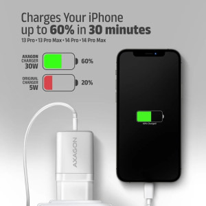AXAGON ACU-PQ30W, 1x USB-C, 1x USB, Quick Charge 30 W, White