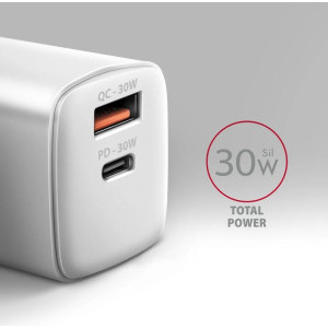 AXAGON ACU-PQ30W, 1x USB-C, 1x USB, Quick Charge 30 W, White