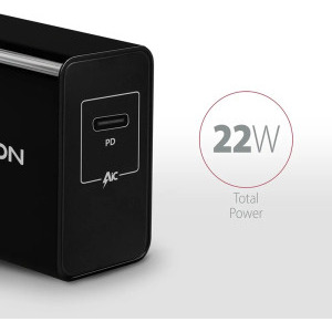 AXAGON ACU-PD22, 1x USB-C, PD 22W, Black