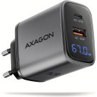 Incarcator retea AXAGON ACU-PQ67D, 1x USB-C, 1x USB, PD/QC 67W, GaN, Display, Grey