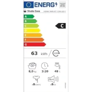 Studio Casa HYDRATWINJET1208, 8 kg, 1200 RPM, Clasa C, Twin Jet, Negru