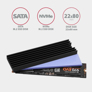 AXAGON Cooler Pasiv CLR-M2L6, Pentru M.2 SSD 80mm, Aluminiu, paduri termice incluse, inaltime 6mm